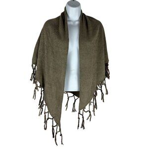 Boho Chic Embroidered Floral Shawl With Fringe - Brown & Beige - Women's Wrap